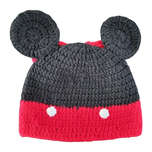 Minnie Mouse Crocheted Hat with Bow Polka Dot, Ears 16" Childs Beanie Cap EUC - Picture 3 of 5